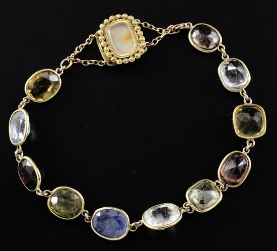 A late Victorian gold and multi gem set bracelet,